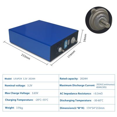 pilhas prismáticos profundas feitas sob encomenda do ciclo lifepo4 de Ion Battery Packs 4kg do lítio de 3.2V 202Ah